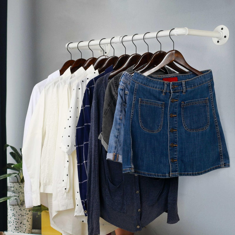 WEBI Clothing Rack Wall Mount White,24" Industrial Pipe Clothes Rack for Hanging Clothes,Heavy Duty Iron Garment Rack Bar,Retail Display Clothes Rod for Closet,Laundry Room - Image 4